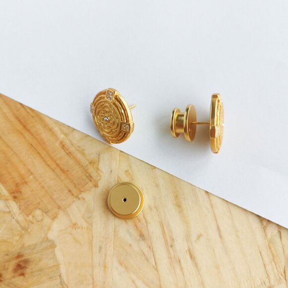 NEW Julie Vos Astor Cubic Zirconia Disc Stud Earrings Gold - Picture 3 of 3